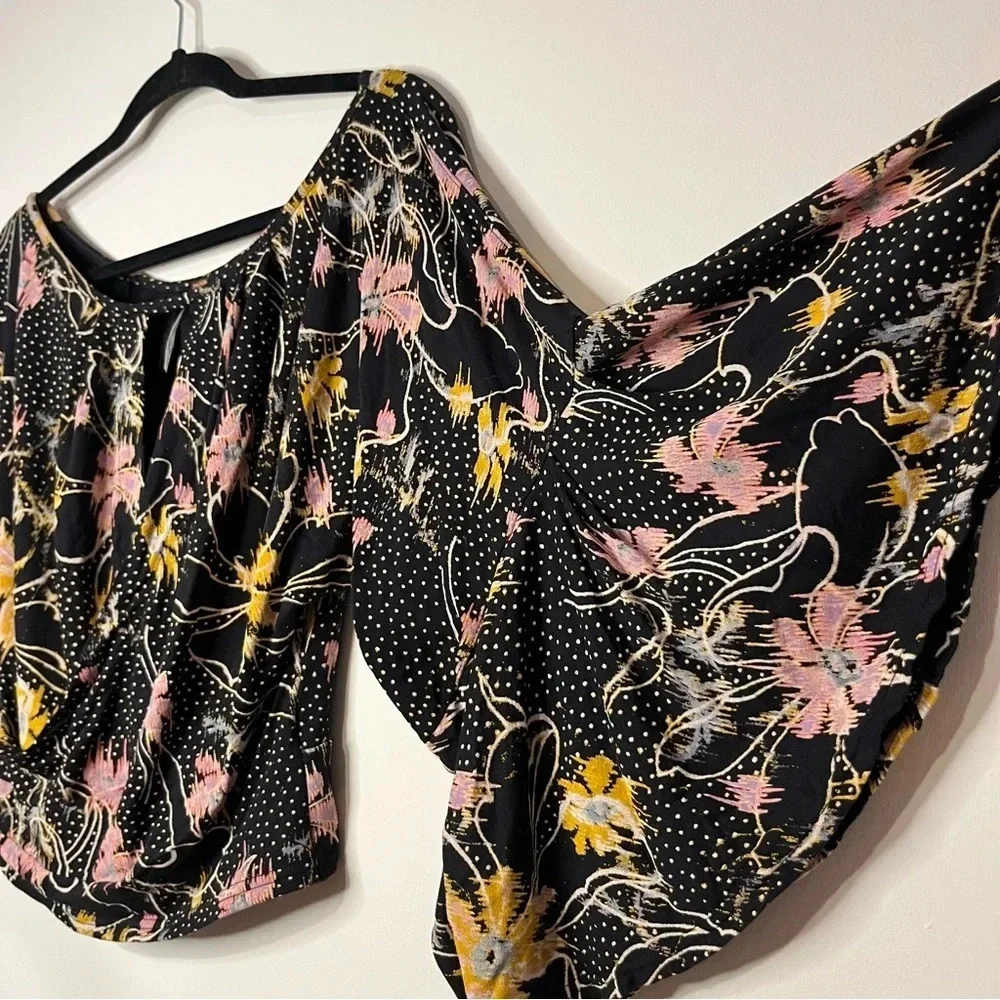 FREE PEOPLE One Last Time Bellsleeve Floral Cropped Boho Wrap Blouse Top
